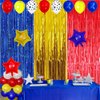 Paw Birthday Decorations, Paw Party Supplies Red Blue Gold Foil Fringe Curtain, Red Blue Yellow Balloons, Dog Paw Print Balloons for Kids Baby Shower Party Decorations