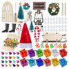 61Pcs Doll House Christmas Hat Decoration Miniature Dollhouse Accessories String Fake Light Door Mini Xmas Tree 1:12 Model Pretend Toys DIY Festival Party Wreath Snowman Fairy Cane Candy Garden