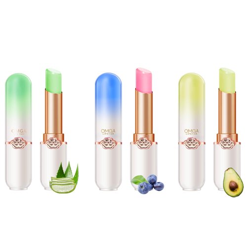 Generic 3pcs Color Changing Lipstick Balm Aloe Vera Avocado Blueberry Three Flavor Combinations For Girls Women Gift Set, Tint Lip Plumpers Makeup Moisturize Lipstick Set