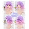 Tangyaoyusun 16Inch Short Wavy Wig with Bangs Shoulder Length Bob Curly Synthetic Wigs with Natural Wavy Hair Rose Net for Daily Party Use (Ombre Light Purple)