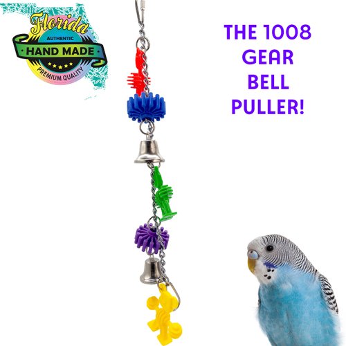 1008 Gear Bell Grabber - Handcrafted super shreddy bird cage toy, Natural rattan vine ball, Colorful crinkle paper, Wood Beads, Cardboard chew donuts, Fun for pets to forage apart