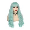 Swiking Mint Green Wigs for Women with Bangs Long Curly Wig Light Green Wig for Women Wavy Green Wig Heat Resistant Synthetic Hair Cosplay Costume Wig