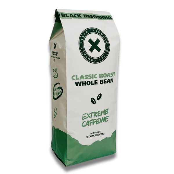 Black Insomnia Classic Roast Whole Bean Coffee - The Strongest Coffee in the World - 1lb Bag (Pack of 1)