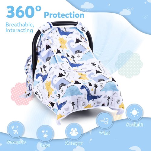 THE KENKYO Car Seat Covers for Babies, Baby Car Seat Cover for Girls Boys, Kick-Proof Newborn Carrier Canopy with Breathable Mesh Peep Window, Warm Stroller Cover for Winter