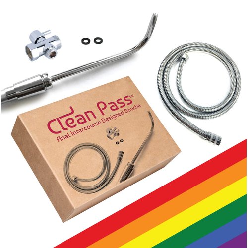Clean Pass Douche Kit - Pre-Intercourse Hygiene Stainless Shower Douche Nozzle+1.5m Shower Hose+T-Adapter Water Regulator Knob L Shaped Douche/Enema Perfectly Designed for Men & Women Body Anatomy
