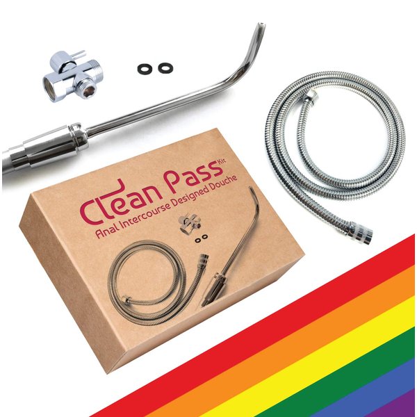Clean Pass Douche Kit - Pre-Intercourse Hygiene Stainless Shower Douche Nozzle+1.5m Shower Hose+T-Adapter Water Regulator Knob L Shaped Douche/Enema Perfectly Designed for Men & Women Body Anatomy
