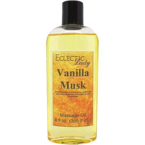 Vanilla Musk Massage Oil, 4 oz, With Sweet Almond Oil and Jojoba Oil, Preservative Free, Perfect for Aromatherapy and Relaxation