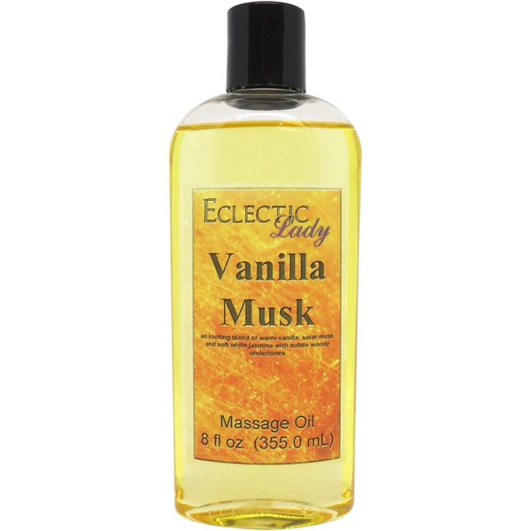 Vanilla Musk Massage Oil, 4 oz, With Sweet Almond Oil and Jojoba Oil, Preservative Free, Perfect for Aromatherapy and Relaxation