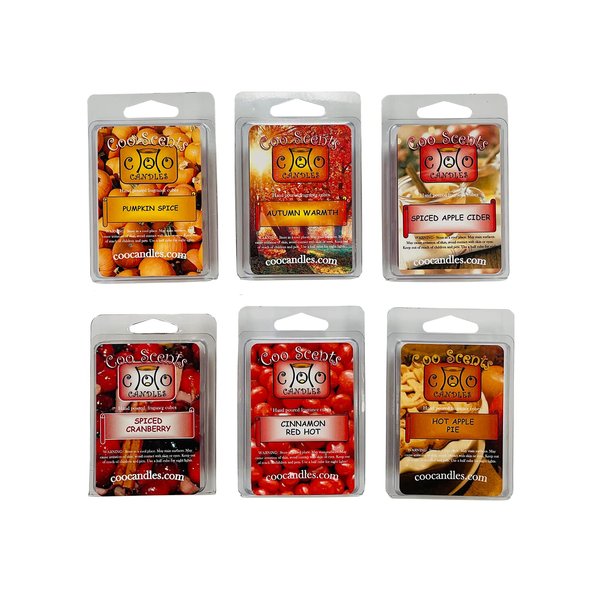 6 Pack Soy Blend Candle Wax Bar Melts - Autumn Scents -Pumpkin Spice, Cinn Red Hot, Spiced Apple Cider, Spiced Cranberry, Hot Apple Pie, Autumn Warmth