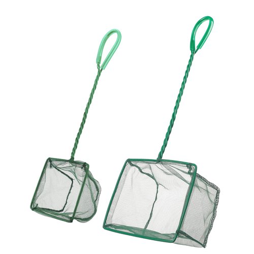 Pawfly 4 &amp; 6 Inch Aquarium Fish Net Set with Braided Metal Handle Square Green Net with Soft Fine...