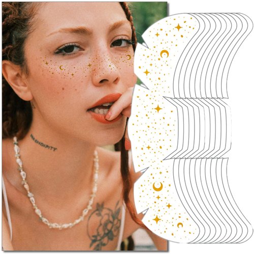 Jemattely Makeup Patches Gold Glitter Freckles Face Tattoo Cosmetic Glitter For Face Faux Freckles Waterproof Temporary Tattoos Cute Glitter Makeup Accessories for Women-10 Pcs