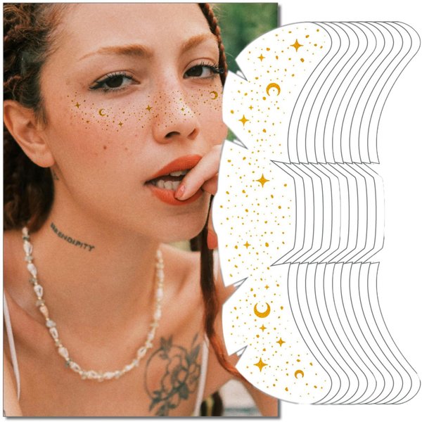 Jemattely Makeup Patches Gold Glitter Freckles Face Tattoo Cosmetic Glitter For Face Faux Freckles Waterproof Temporary Tattoos Cute Glitter Makeup Accessories for Women-10 Pcs