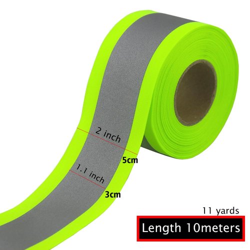JINBING Silver Sew On Reflective Tape for Chothing Safety Fabric Webbing Trim Strip Green 5cm x 3 cm x 10m