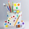 26 Pcs Art Cake Topper Paint Cake Decorations Painting Cake Toppers include Paint Pen Brush Painting Bucket Palette for Kids Birthday Baby Shower Art Themed Party Cake Decoration Supplies