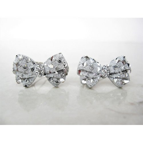 Generic Two small tiny sparkle silver bow crystal hair pin clip barrettes fine hair