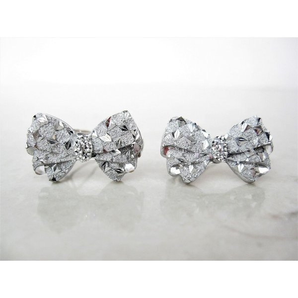 Generic Two small tiny sparkle silver bow crystal hair pin clip barrettes fine hair