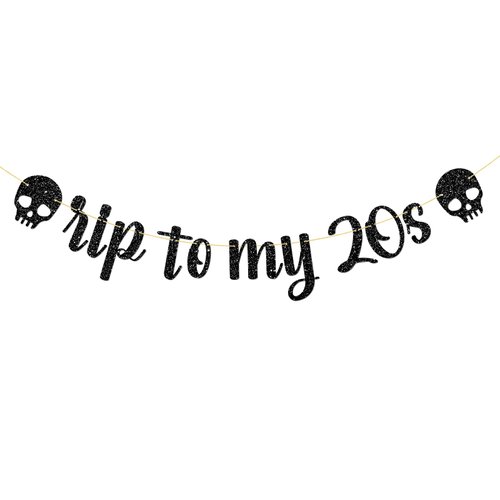 RIP to My 20s Banner, Happy 30th Birthday Banner Decor, Rip Twenties Party Supplies, Glittery Black