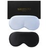 2-Pack 100% Real Natural Silk Eye Mask, Silk Sleeping Mask, Shade Puffy Eye Gift with Adjustable Straps, Sleep Eye Mask, SHJINJU Eye Mask Shade (Black and Light Blue)