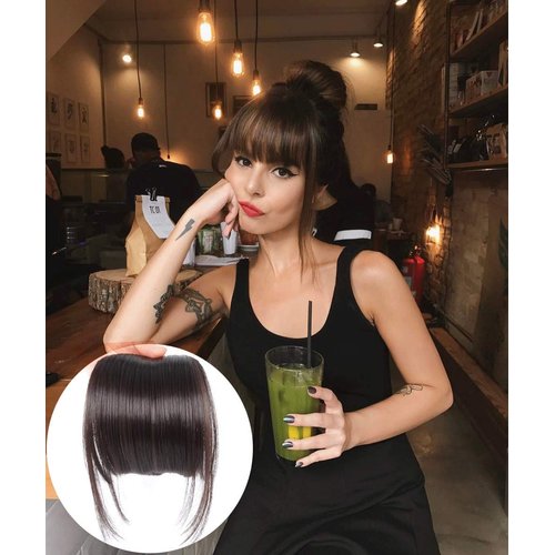 LEEONS Clip on Bangs Fringe Hair Extensions 6&quot; Short Straight Clips in Hair Bang False Flat Hairp...