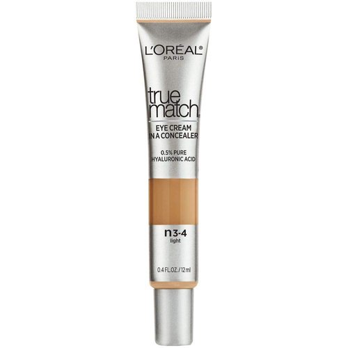 L’Oréal Paris True Match Eye Cream in a Concealer, 0.5% hyaluronic acid, Light N3-4, 0.4 fl. oz.