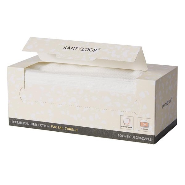 KANTYZOOP 100% Biodegradable Face Towel | Disposable Makeup Removing Wipes | Ultra Soft for Sensitive Skin (1 Pack | 60CT)