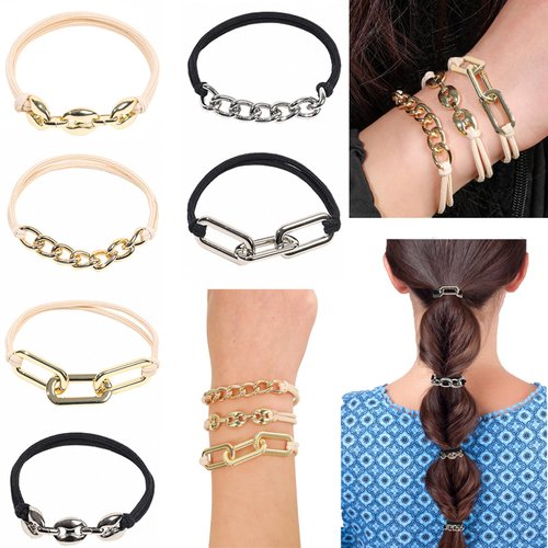 6 PCS Bracelet Hair Ties Metal Elastic Hair Bands High Ponytail Holder Cute Wrist Bracelet Handma...