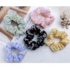 Daisy Scrunchies Hair Elastics for Women Girls Satin Hair Scrunchies with Daisy Flower Hair Rubber Bands for Thick Hair Styling Accessories 5 Pcs