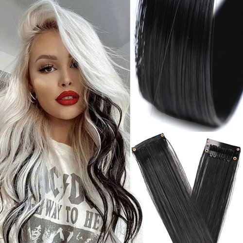 Colored Hair Extensions for Kids, Colorful Clip In Hair Extensions for Girls, Black Hair Extensions for Women, 10Pcs 22 inch Synthetic Hair