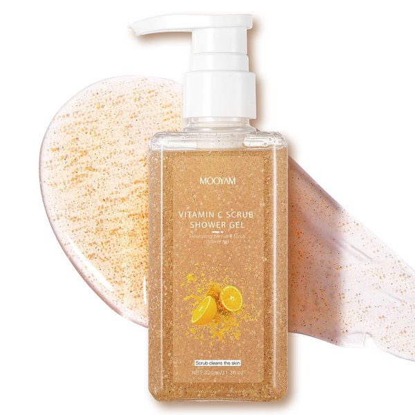2-in-1 Body Wash & Body Scrub Vitamin C (11.3fl.oz), Gentle Exfoliating Scrub for Deep Cleansing, Effective on Acne & Dead Skin, Brighten & Moisturize Skin Polishes