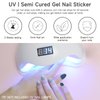 DUKASOU 28pcs Semi Cured Gel Nail Strips, Gel Nail Stickers Kit Work with Any UV Nail Lamps, Long Lasting Gel Nail Wraps for Women, includes Prep Pads, Nail File & Wood Stick(Light Blue)