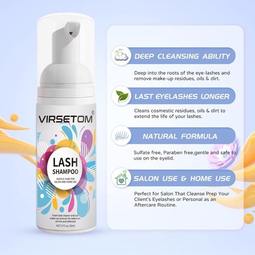 Vemofoper Lash Shampoo for Lash Extensions, Eyelash Extension Cleanser 60ml + Rinse Bottle + Brushes, Lash Bath for Eyelash Extensions, Lash Cleaner, Paraben & Sulfate Free, Salon and Home Use