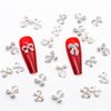 JERCLITY 30 Pieces Silver Bow Nail Charms Alloy Bow Charms Gems for Nails Bowknot Nail Studs Inlaid Pearl Clear Iridescent Rhinestone for Women Girls Nail Art