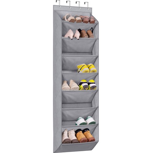 KEETDY Over the Door Shoe Organizer with 8 Deep Pockets, Hanging Shoe Rack for Closet Hanger Fits 20 Pairs Shoe Holder for Narrow Door Shoe Storage, Grey