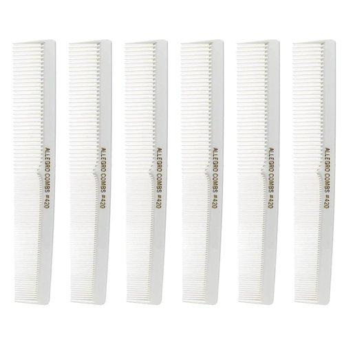 Allegro Combs 420 Cutting Combs Hair Stylist Barbers Combs Beard Comb Mustache Mens Women Toddler Boys Braiding Hair Parting USA 6 Piece (White)