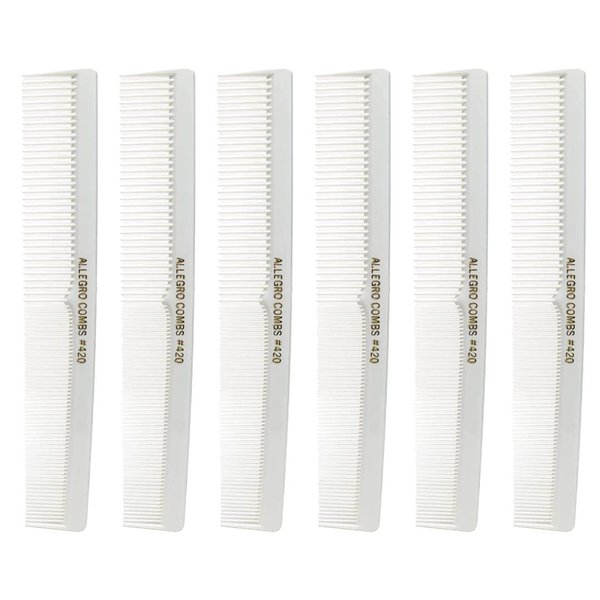 Allegro Combs 420 Cutting Combs Hair Stylist Barbers Combs Beard Comb Mustache Mens Women Toddler Boys Braiding Hair Parting USA 6 Piece (White)