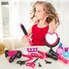 JXJ 16 PCS Pink Pretend Play Hairstyling Set for 2-3 Year Old Girls - Includes Hair Dryer, Hair Clips, Stylist Apron and Bag - Ideal Birthday for Granddaughters and Daughters