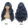 Tseses Blue Curly Wig with Bangs Long Women Wigs Wavy Blue Heat Resistant Synthetic Wigs for Women Daily Party Cosplay Halloween Use（Dark Blue）