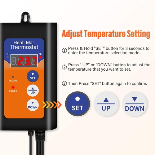 iPower Digital Heat Mat Thermostat Controller for Seed Germination, Reptiles Brewing Breeding Incubation Greenhouse, 40-108°F, 8.3A 1000W, 1000W-Orange, Orange