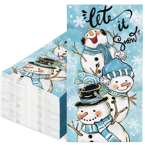 JarThenaAMCS 100Pcs Christmas Guest Napkins Blue Watercolor Snowman Disposable Paper Napkins Dinner Hand Napkins for Winter Xmas Party Supplies Table Decor
