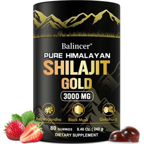 Pure Himalayan Shilajit Gummies Gold, Lab Tested, with Ashwagandha, Gokshura | Fulvic Acid & 85+ Trace Minerals, for Energy Boost & Immune Support