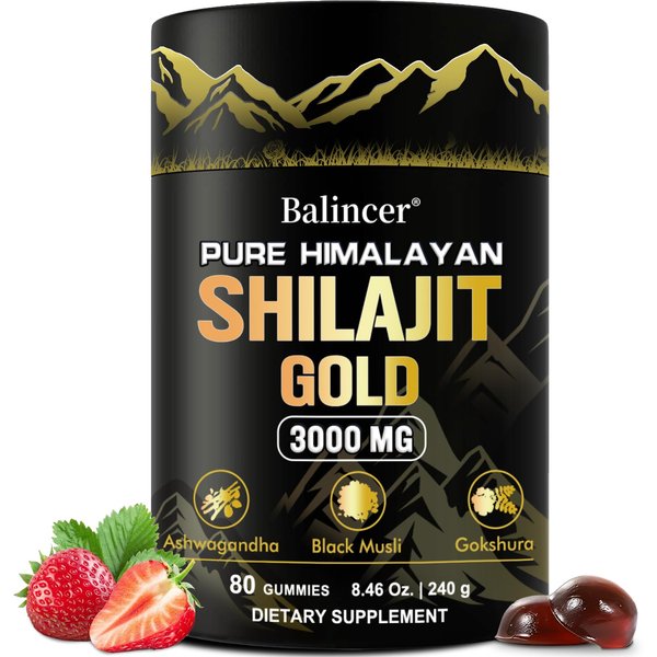 Pure Himalayan Shilajit Gummies Gold, Lab Tested, with Ashwagandha, Gokshura | Fulvic Acid & 85+ Trace Minerals, for Energy Boost & Immune Support