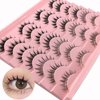 14 Pairs Manga Lashes Natural Look That Look Like Individual Clusters, Anime Short Japanese Spiky Doll False Eyelashes, 7 Styles Mixed Wispy Korean Asian Cosplay Lashes with Clear Band Pack