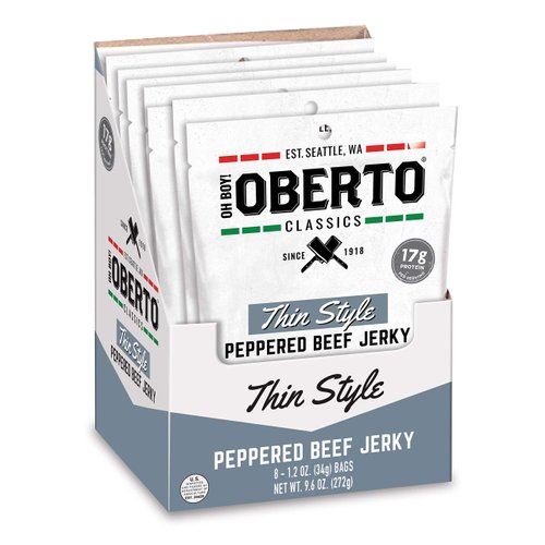 Oh Boy! Oberto Classics Thin Style Peppered Beef Jerky, 1.2 Ounce (Pack of 8)