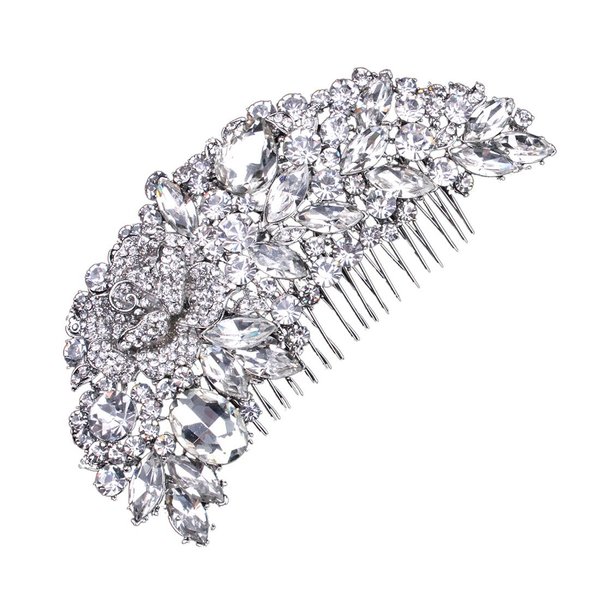 Bride Side Hair Piece Clip for Women Silver Rhinestone Wedding Hair Comb Clips (White)
