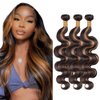 Ombre Bundles Brown Body Wave Human Hair Bundles 24 26 28 Inch Brazilian Unprocessed Virgin Remy Human Hair 3 Bundles Two Tone Black and Brown Bundles Human Hair Extensions P1B/30 Bundles