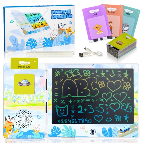 Preschool Toddler Learning Toys|Doodle Board 2 in 1,Talking Flash Cards for Toddlers+LCD Tablet,112 Cards,224 English Words, Reusable,Education Enlightenment,Learning Words,Holiday Birthday Gifts