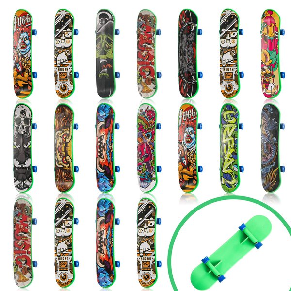 Sosation 18 Pcs Mini Finger Skateboard Christmas Party Gift Favors Mini Skateboards for Kids Novelty Skateboard Toys Fingerboard Decorations Fingertips Movement Finger Toy(Cool Style)