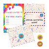 BestaFiesta 36 Kids Childrens Birthday Party Invitations with Folding Envelope Design and Holographic Stickers (Rainbow)