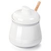 LEETOYI Honey Jar with Lid and Honey Dipper,Ceramic Honey pot,12oz (White)
