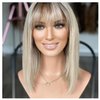 MoCulot Mid-length Layered Topper Wig With Bangs,Ombre Ash Blonde Wigs for Women Light Blonde Straight Wig with Curtain Bangs Shoulder Length Natural Synthetic Wig for Daily Use